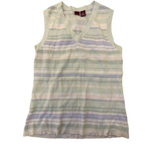 Vintage Merona Sweater Vest Tank Extra Large Mint Green Stripes 90s V-Neck